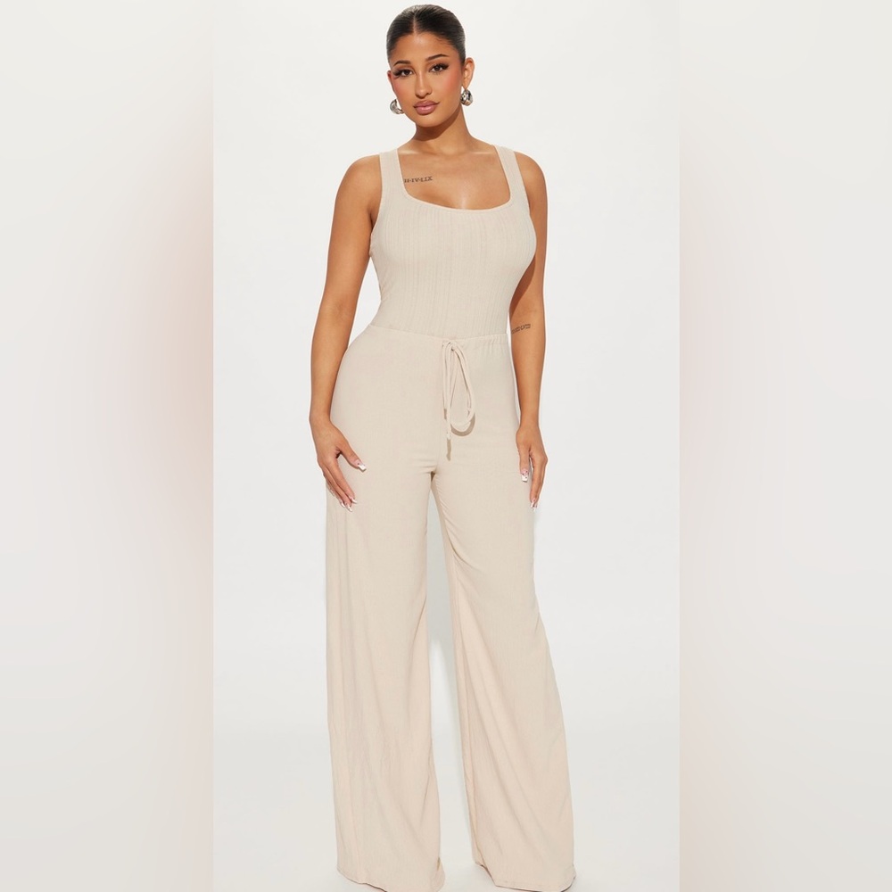 Fashion Nova Beige Sleeveless Jumpsuit